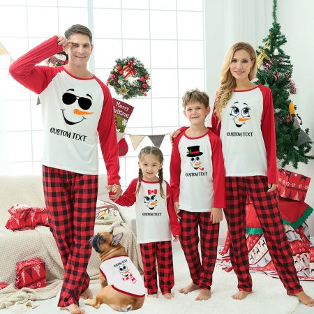 Cool Snowman Face Personalised Christmas Pyjamas Matching With Dog