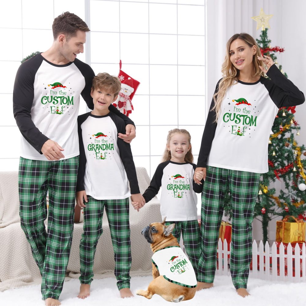 Custom Elf Personalised Christmas Pjs Family Green