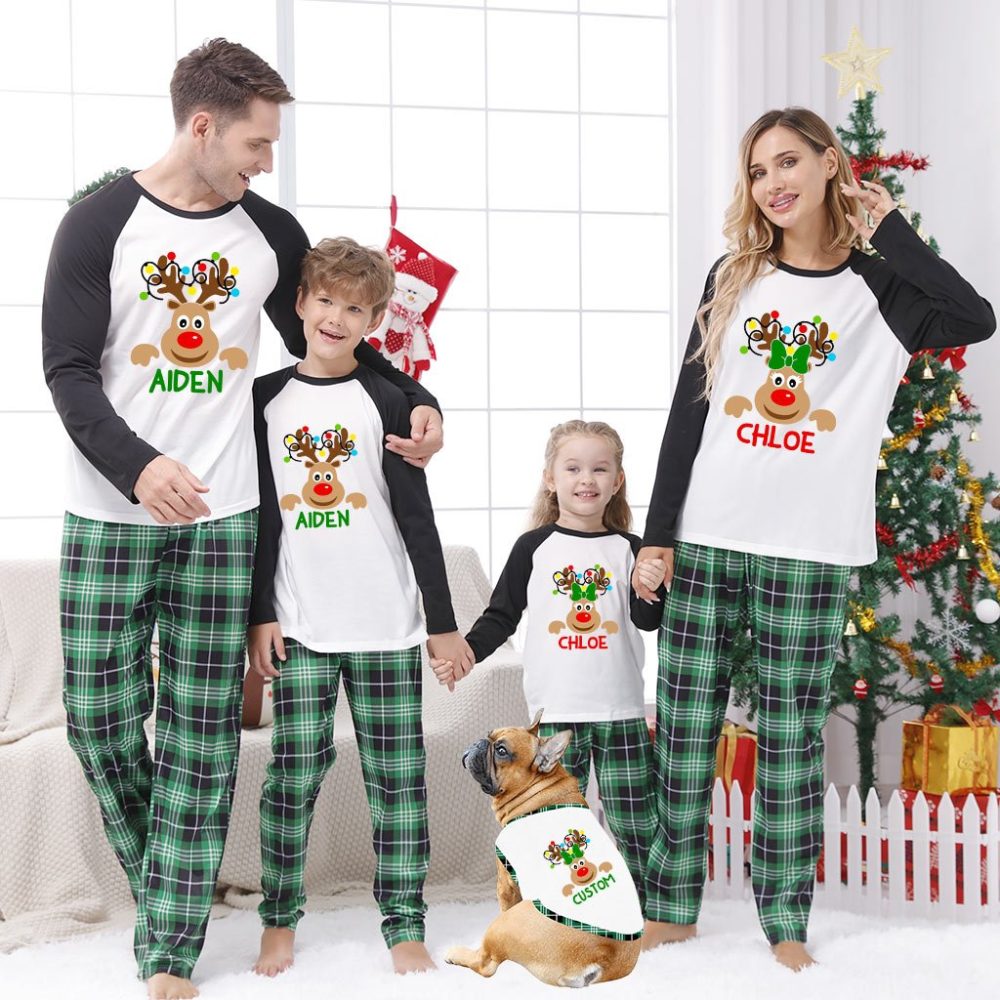 Cute Reindeer Christmas Pjs Personalised For The Whole Family