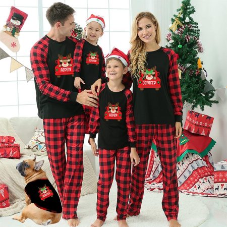 Family Wearing Cute Reindeer Personalized Christmas Pyjamas