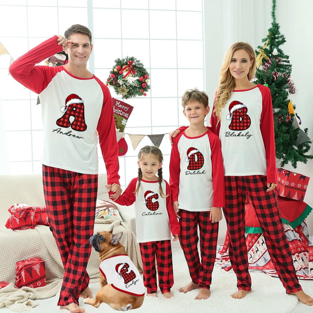 Family Names Personalised Family Christmas Pyjamas With Dog