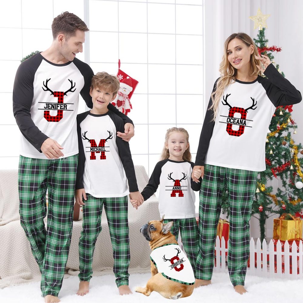 Personalised Names Family And Dog Christmas Pyjamas Uk