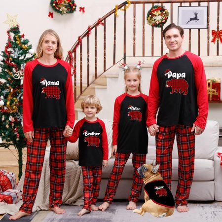 Black Christmas Pyjamas Bear Custom Name