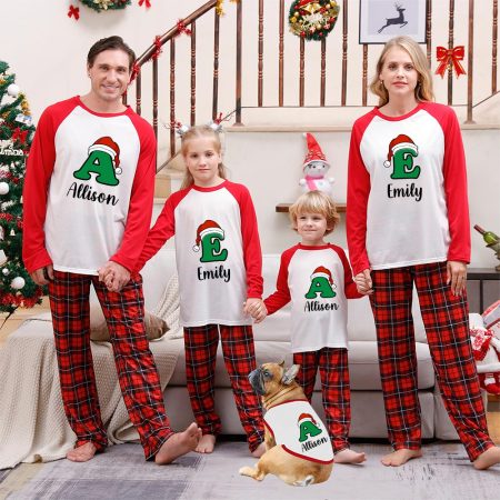 Custom Family Letter Matching Christmas Pjs With Dog