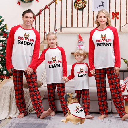 Custom Name with Reindeer Christmas Family Pyjamas Dog