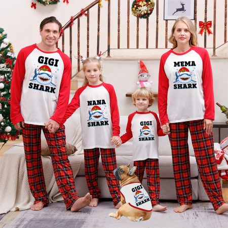 Custom Name with Unique Shark Family Jammies Christmas Including Dog