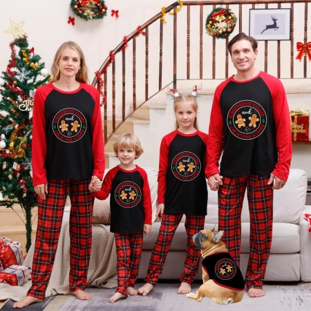 Cute Gingerbread Matching Christmas Pyjamas With Dog