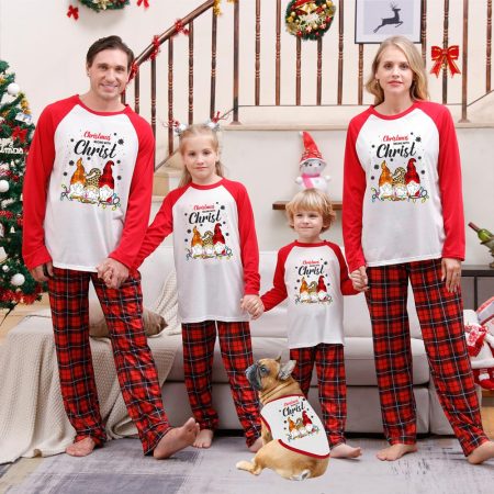 Family Of 5 Members Wearing Gonk Christmas Pyjamas