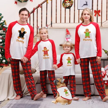Personalised Matching Xmas Pjs with Cute Gingerbread