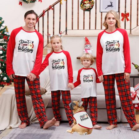 Santa Don't Stop Believing Family Christmas Pajamas Funny