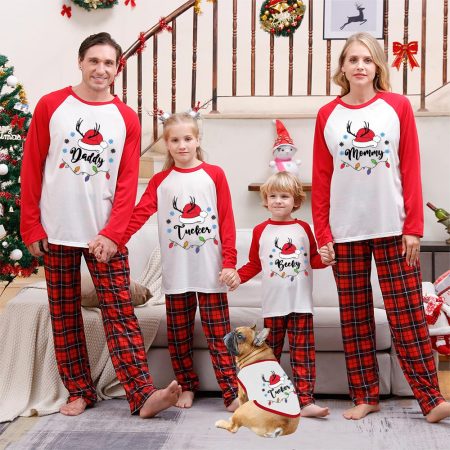 Santa's Hat Custom Text Matching Christmas Pyjamas With Dog