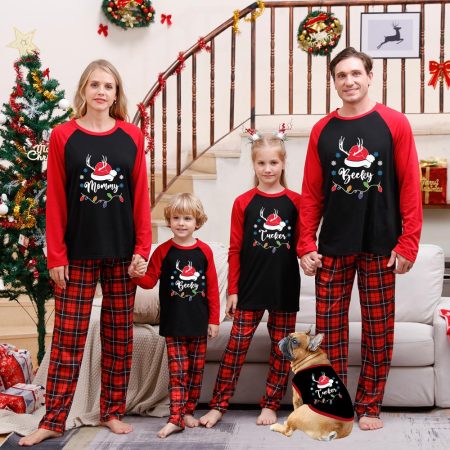 Santa's Hat Xmas Family Pyjamas Custom Text