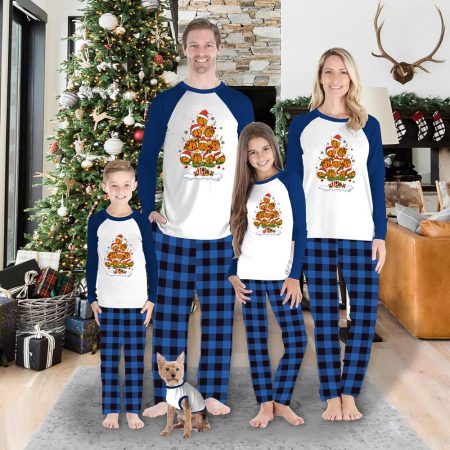 Basketball Xmas Tree Family Christmas Pyjamas Set Blue White