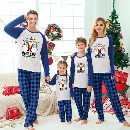 Chillin' Santa And Snowman Matching Christmas Pyjamas Blue White