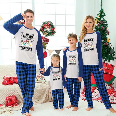 Funny Hanging With Snowman Matching Family Christmas Pyjamas Blue White