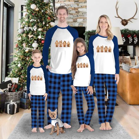 Gingerbread House Matching Christmas Pyjamas For Family And Dog