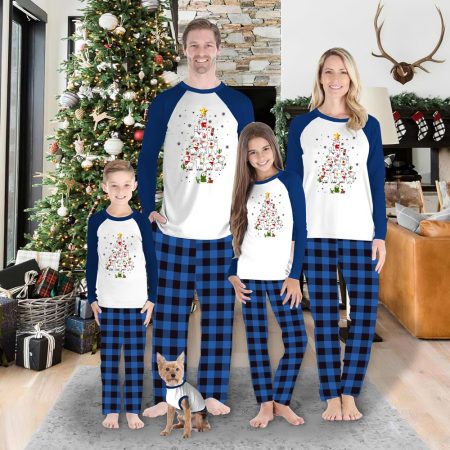 Llama Tree Family Matching Xmas Pyjamas Blue White