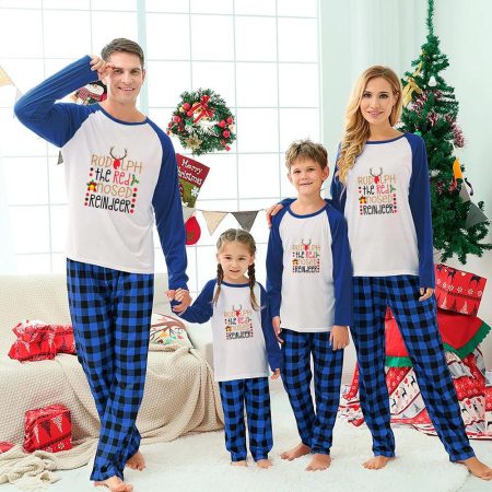 Reindeer The Red Nosed For Family Xmas Pyjamas Blue White