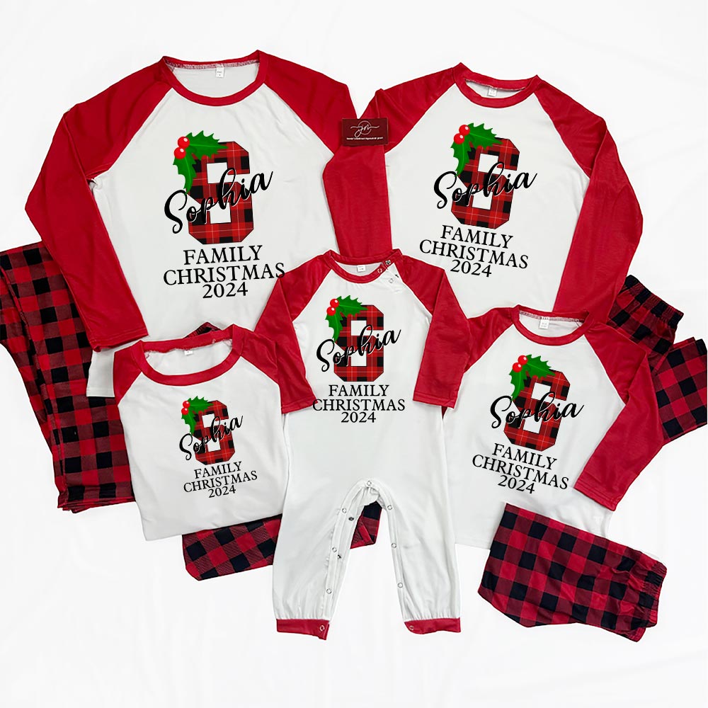 Monogrammed Personalised Christmas Pyjamas Family 2024