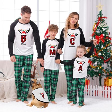 Reindeer Monogram Customised Christmas Pyjamas Family